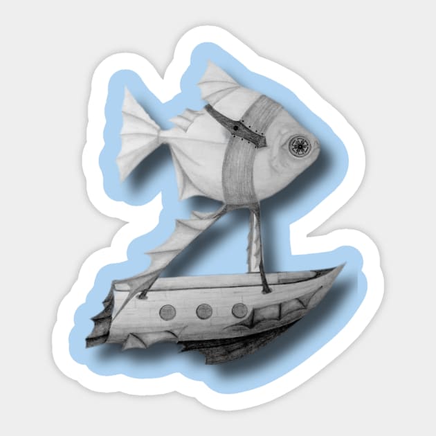 Steampunk Fish Airship Sticker by Steampunksnail